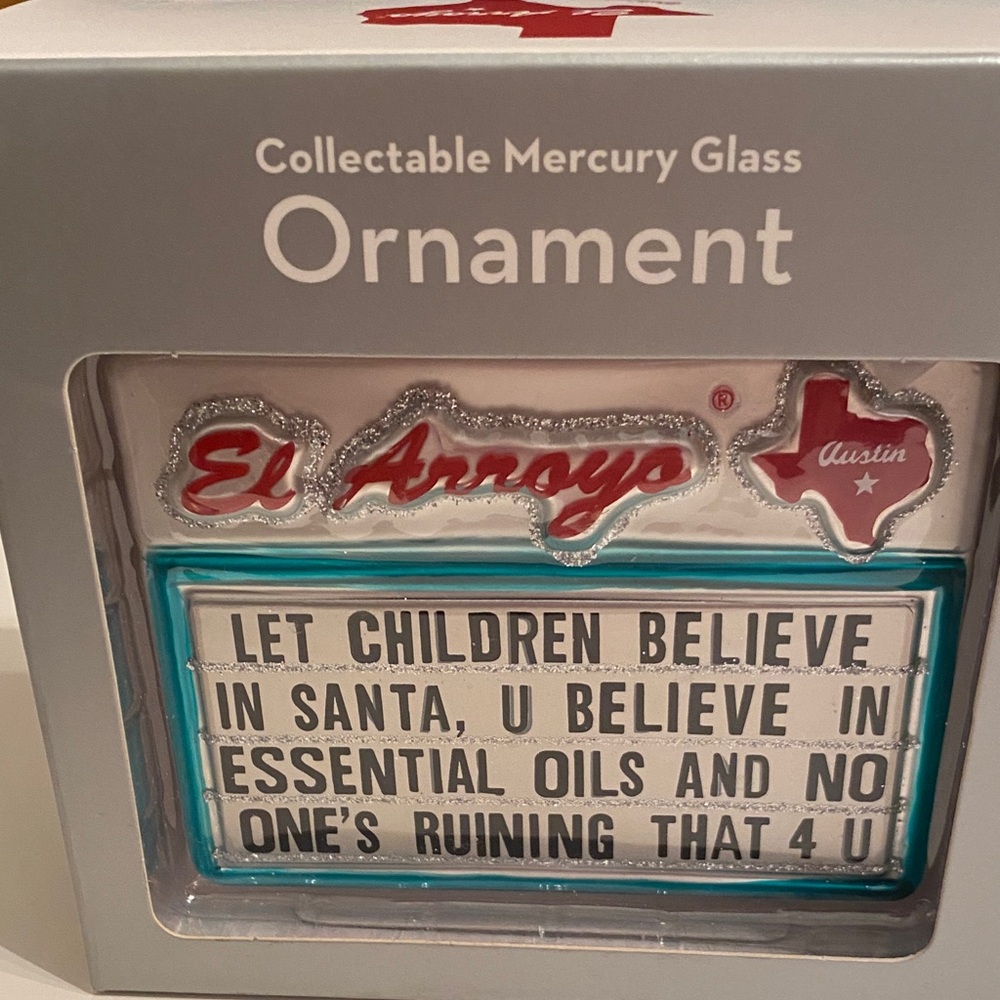 Collectable El Arroyo Mercury Glass Ornament - Silver Red and Blue New in box